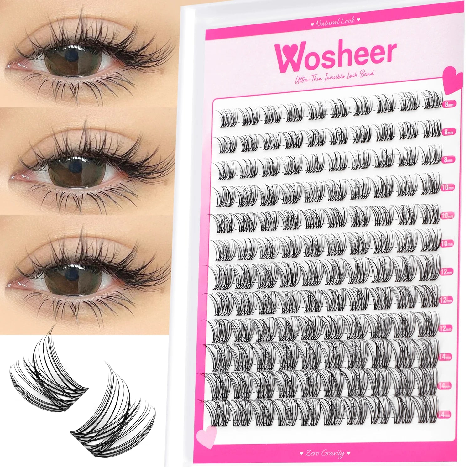 WOSHEER Eyelash Clusters Kit Thick Individual Lashes Lash Bond And Seal And Remover Faux Mink Lashes Eyelash Extension DIY