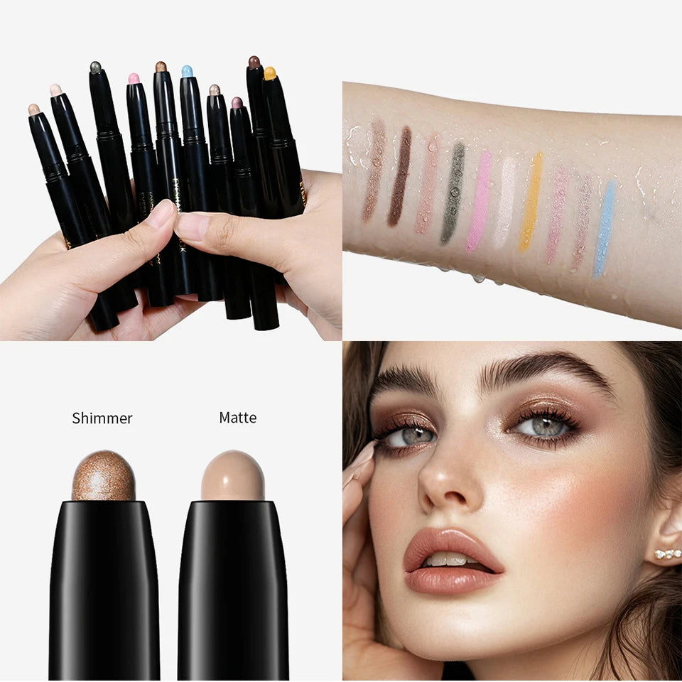 Eyeshadow Stick 10Colors Shimmer And Matte Brown Metallic Cream Eyeshadow Pencil Crayon with Smudge-proof & Waterproof Makeup