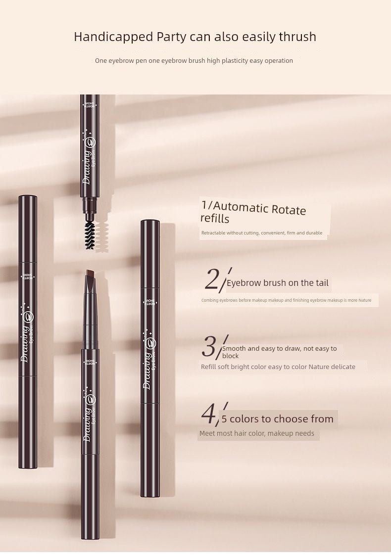 QUEEN CHAN Cross-Border English Version Double-Headed Automatically Rotate Eyebrow Pencil Waterproof Sweat-Proof Not Smudge Fine Triangle Thrush Eyebrow Pencil
