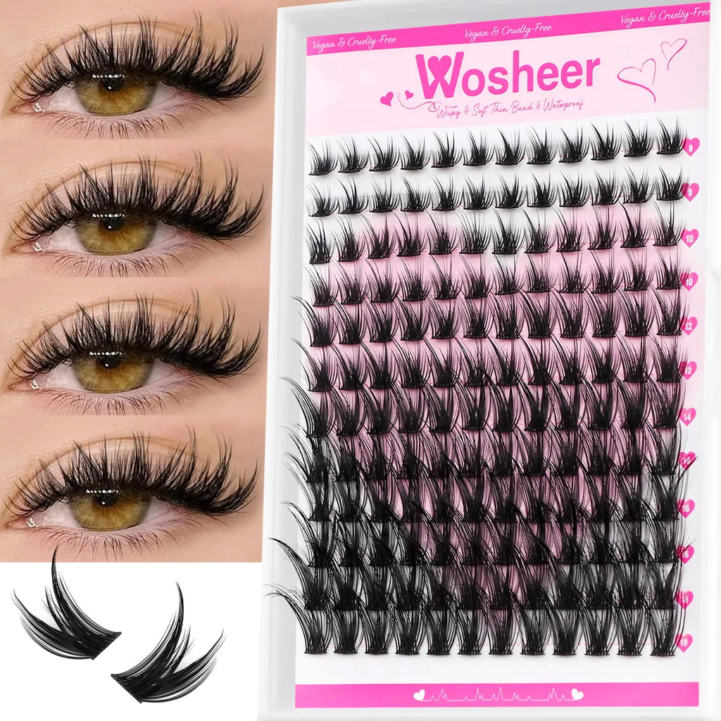 WOSHEER Eyelash Clusters Kit Thick Individual Lashes Lash Bond And Seal And Remover Faux Mink Lashes Eyelash Extension DIY