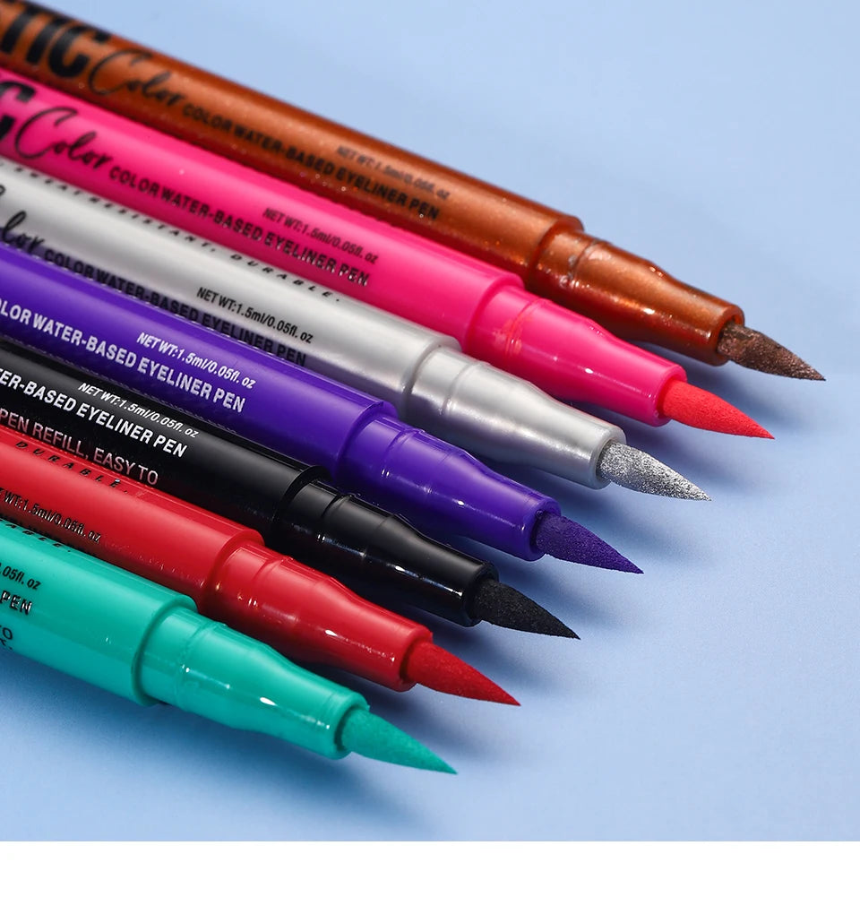 12 Colors Eyeliner High Pigment Silver Pearl Shine&Matte Smoky Blue Long-Lasting Waterproof Water-Based Painting Pen Makeup