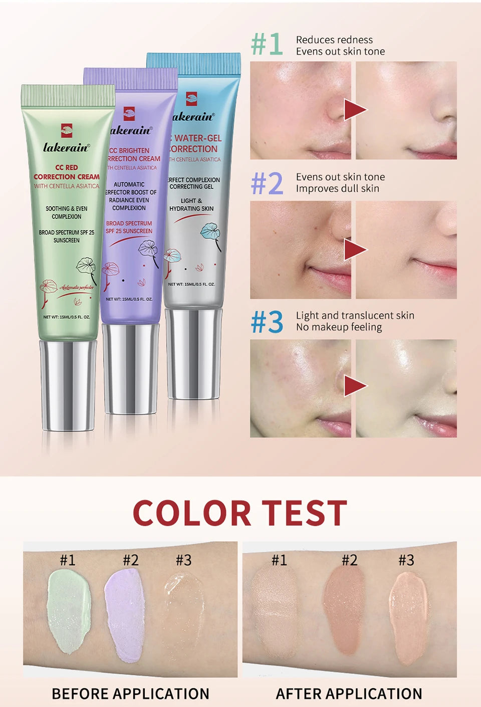 Moisturizing Correcting CC Cream Waterproof Anti-sweat Makeup Before Concealer Lasting Women Makeup Protect Skin erborian Make