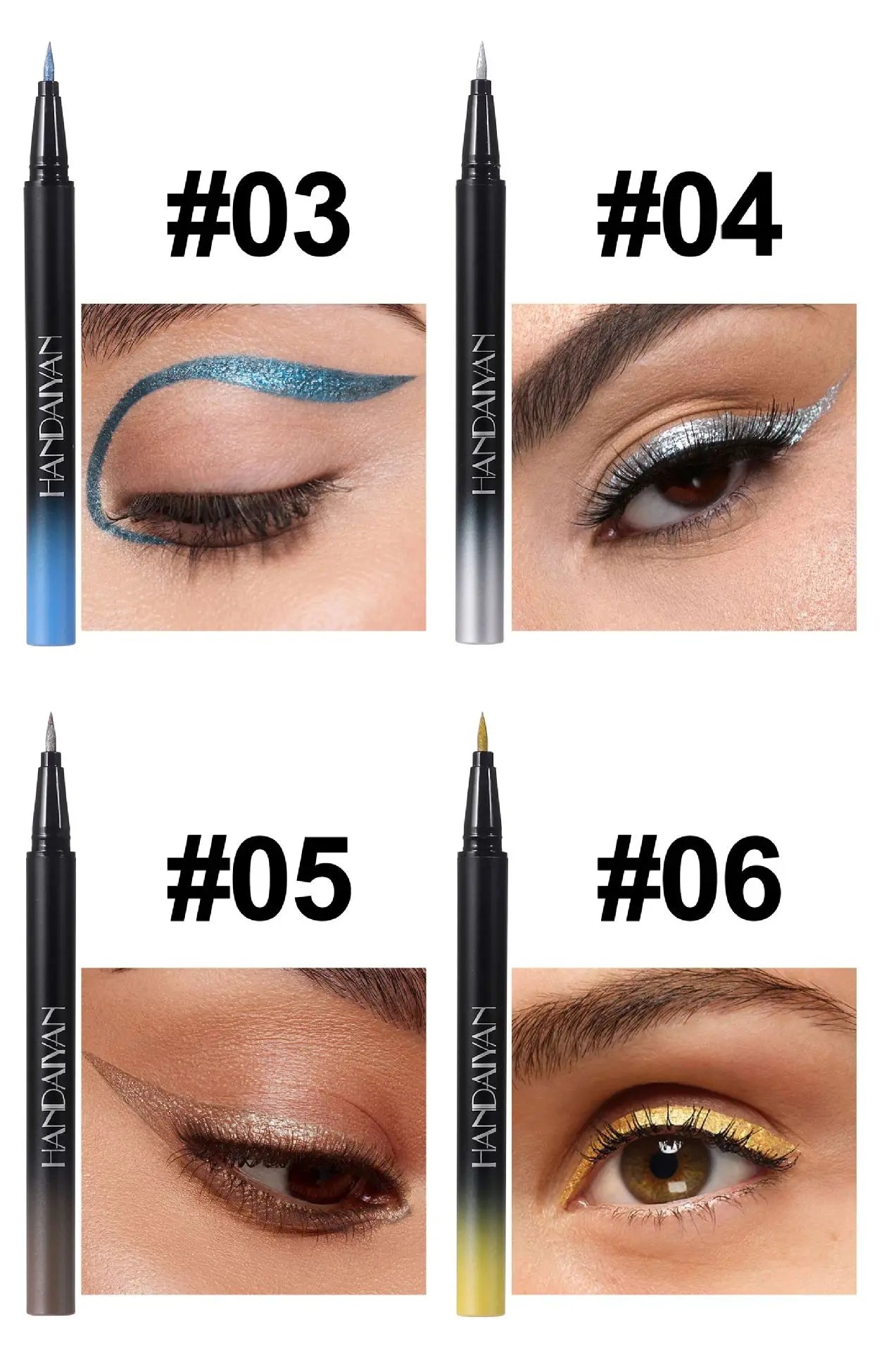 Waterproof Glitter Luster Liquid Eyeliner Pencil Long Lasting Purple Pink Blue Metallic Eye Liner Pen Cosmetic Makeup for Eyes