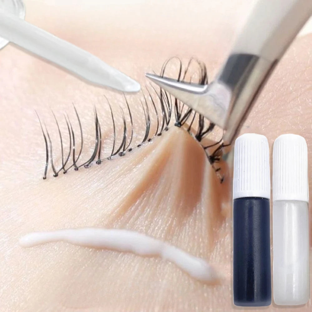 2Pcs False Eyelash Extension Glue Waterproof Fast Dry Long Lasting Strong No Irritation Clear Black Eyelash Primer Tools 1ml