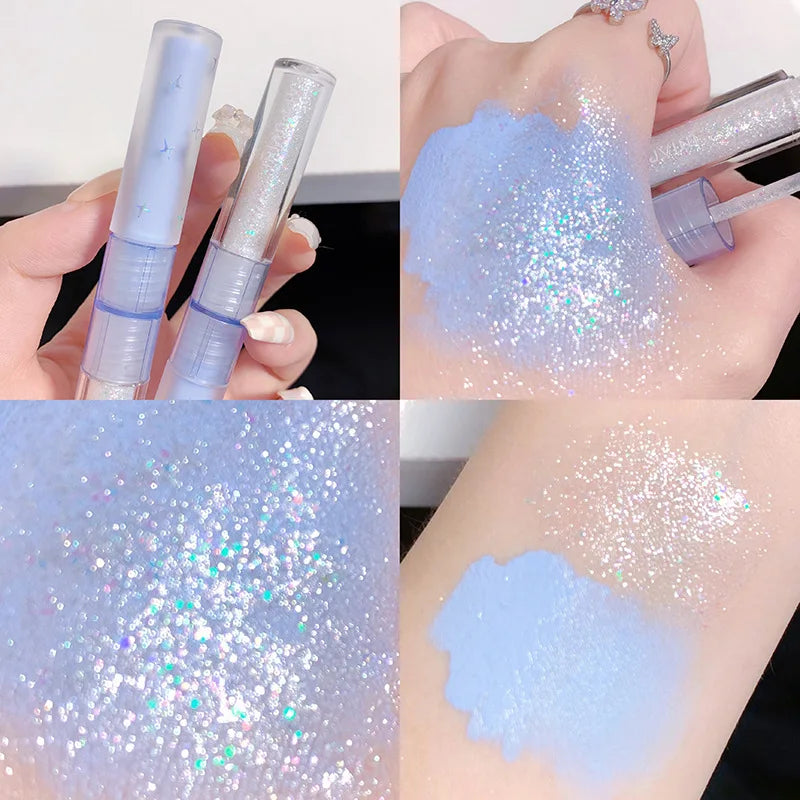 2 in 1 Blue Liquid Eye Shadow Matte Sequins Pearlescent Eye Makeup Lying Silkworm Brightening Droplet Tear Makeup Beauty Tools