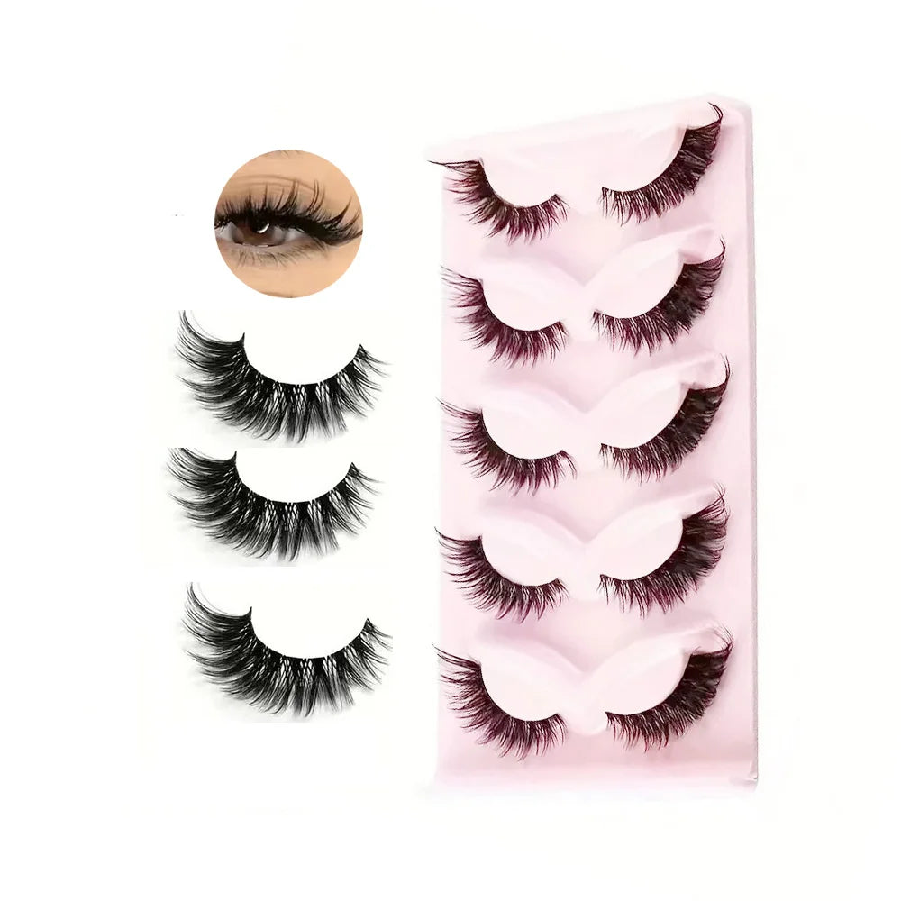 High Quality Makeup 5 Pairs Cat False eyelashes with transparent stems