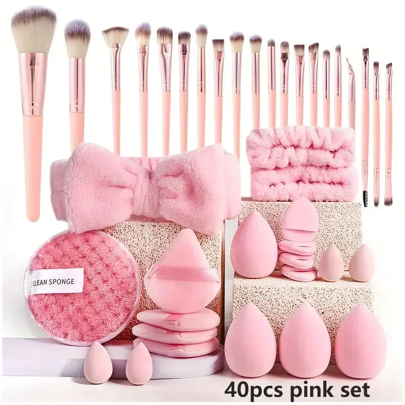 40 Pink Makeup Brush Set Complete Kit with Soft Brushes Beauty Blender Perfect for Birthday Christmas New Year Gift