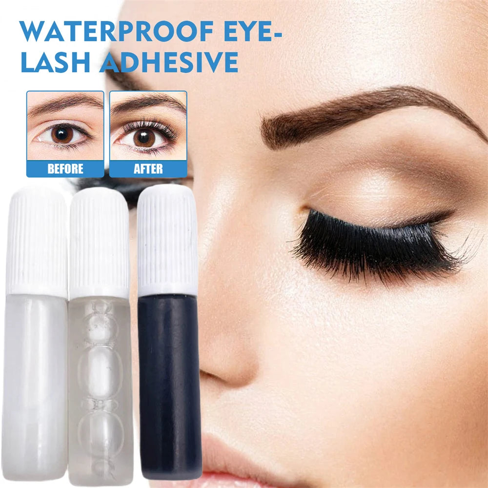 2Pcs False Eyelash Extension Glue Waterproof Fast Dry Long Lasting Strong No Irritation Clear Black Eyelash Primer Tools 1ml