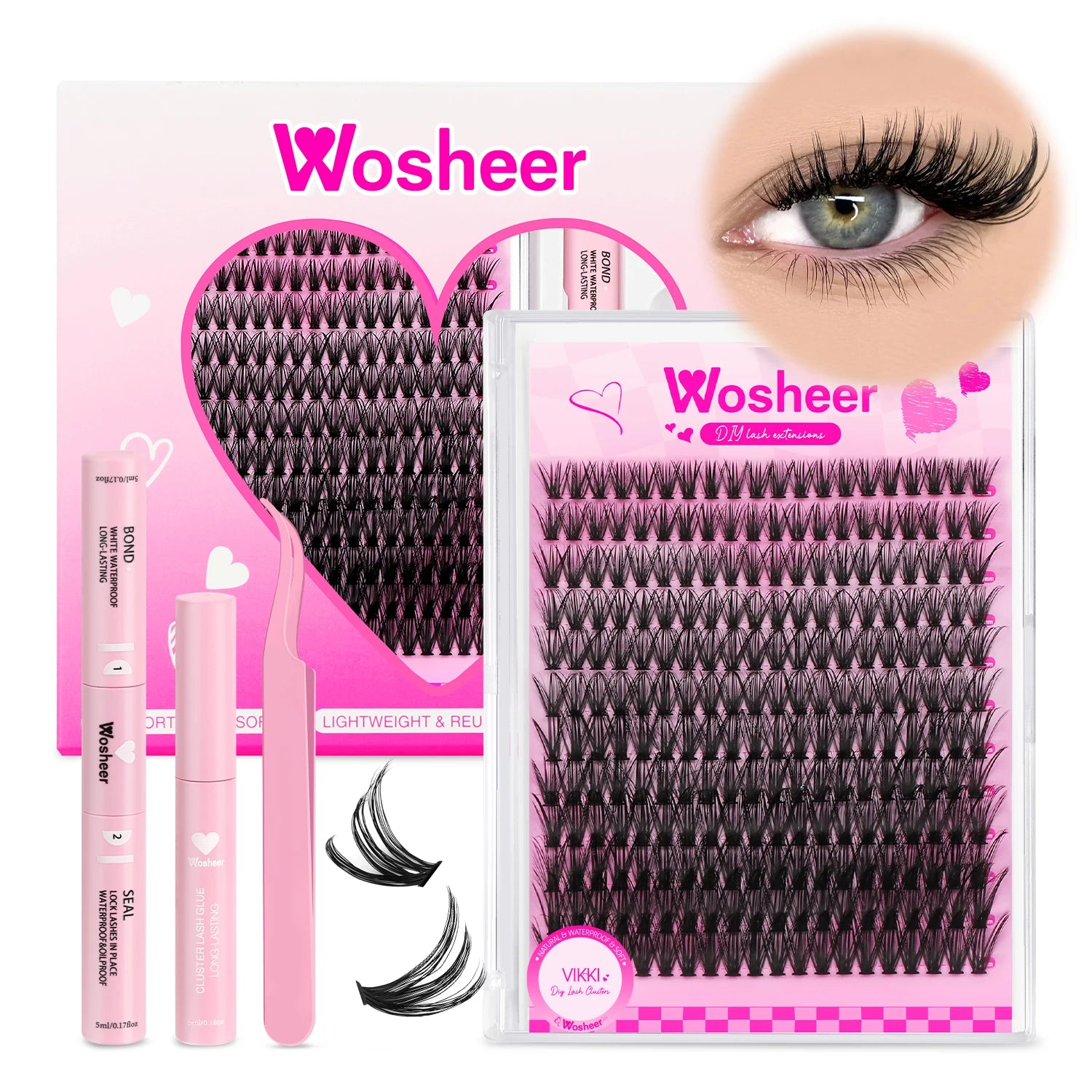 WOSHEER Eyelash Clusters Kit Thick Individual Lashes Lash Bond And Seal And Remover Faux Mink Lashes Eyelash Extension DIY