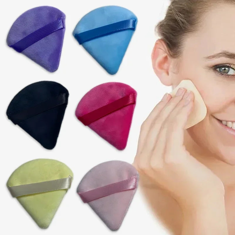2pcs Velvet Triangle Shaped Cosmetic Puff Wet Dry Used Washable Soft Makeup Sponge Tool For Foundation Powder Blusher Shadow