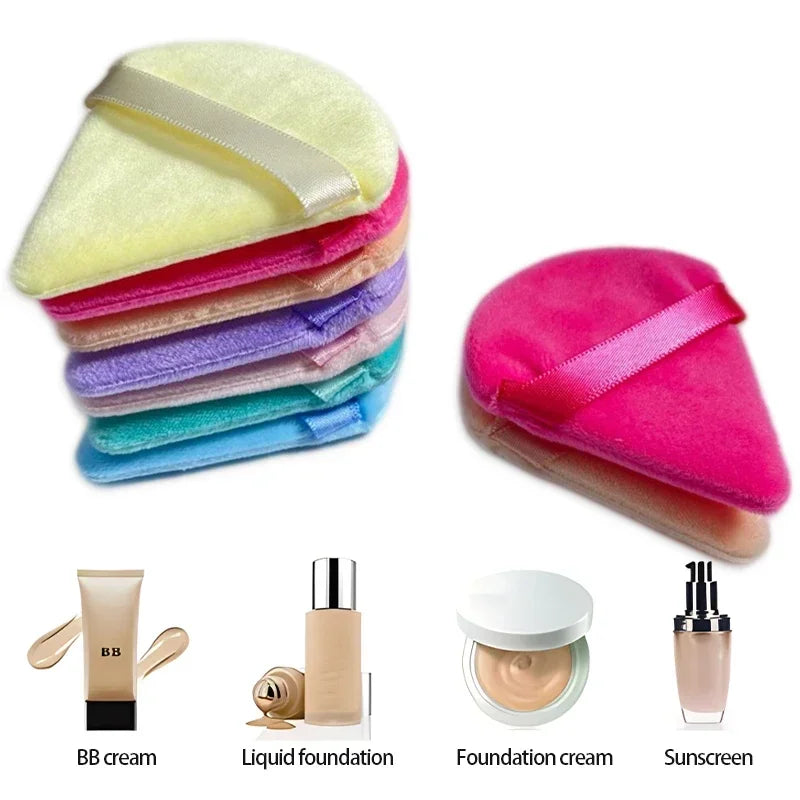 2pcs Velvet Triangle Shaped Cosmetic Puff Wet Dry Used Washable Soft Makeup Sponge Tool For Foundation Powder Blusher Shadow