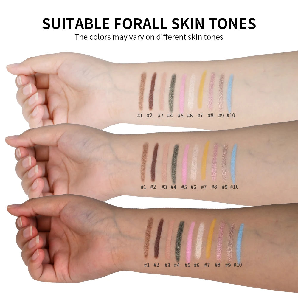 Eyeshadow Stick 10Colors Shimmer And Matte Brown Metallic Cream Eyeshadow Pencil Crayon with Smudge-proof & Waterproof Makeup