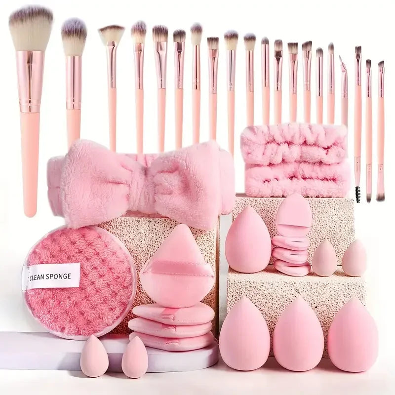 40 Pink Makeup Brush Set Complete Kit with Soft Brushes Beauty Blender Perfect for Birthday Christmas New Year Gift