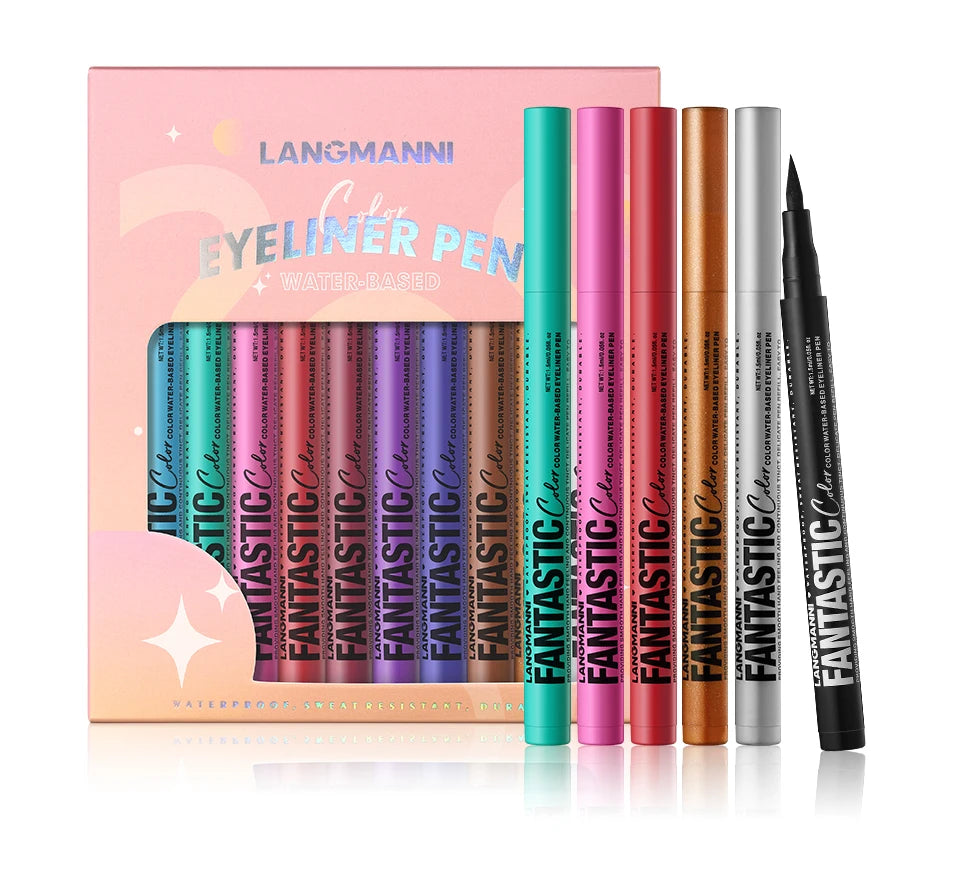 12 Colors Eyeliner High Pigment Silver Pearl Shine&Matte Smoky Blue Long-Lasting Waterproof Water-Based Painting Pen Makeup