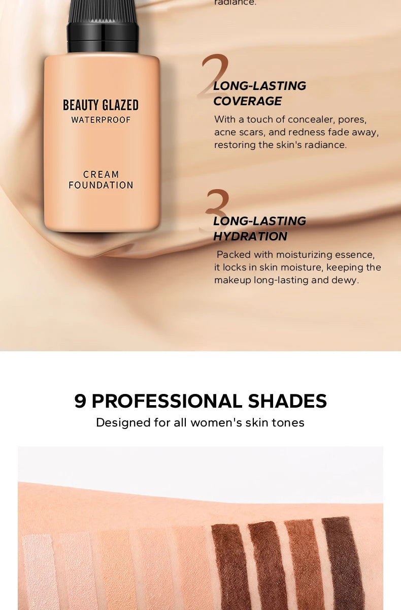 BEAUTY GLAZED 24 Hour HD Full Cover Matte Liquid Foundation Matte Natural Waterproof Foundation Face Makeup,Brighten Skin Color