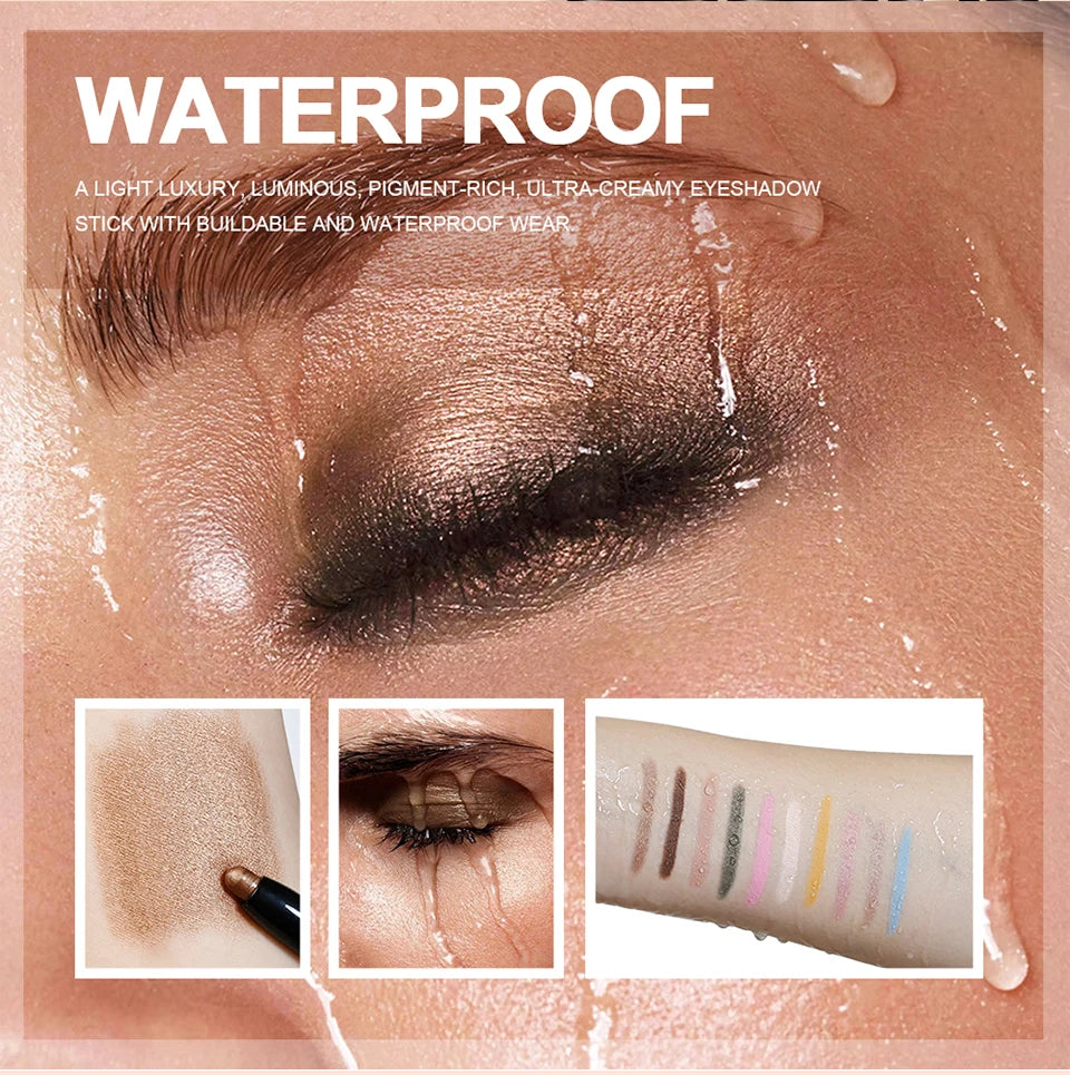 Eyeshadow Stick 10Colors Shimmer And Matte Brown Metallic Cream Eyeshadow Pencil Crayon with Smudge-proof & Waterproof Makeup